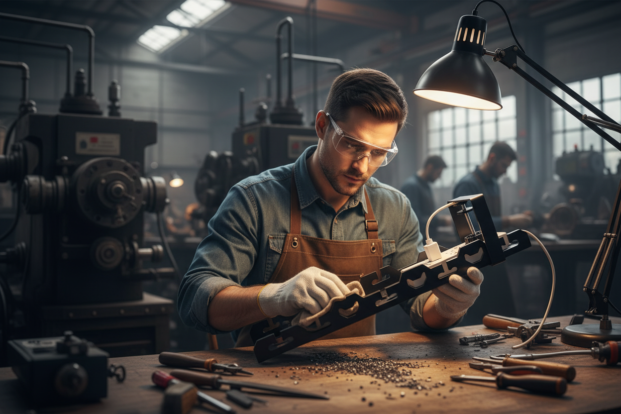 Worker giving finishing touches in a factory
